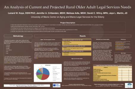 An Analysis of Current and Projected Rural Older Adult Legal Services Needs Lenard W. Kaye, DSW/PhD; Jennifer A. Crittenden, MSW; Melissa Adle, MSW; David C. Wihry, MPA; Jaye L. Martin, JD University of Maine Center on A