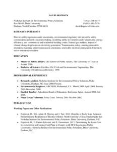 DAVID HOPPOCK Nicholas Institute for Environmental Policy Solutions Box 90335, Duke University Durham, North Carolina[removed]T[removed]