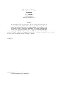 A Portable Fortran 77 Compiler S. I. Feldman P. J. Weinberger Bell Laboratories Murray Hill, New Jersey 07974