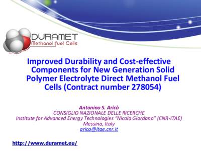 Improved Durability and Cost-effective Components for New Generation Solid Polymer Electrolyte Direct Methanol Fuel Cells (Contract number[removed]Antonino S. Aricò CONSIGLIO NAZIONALE DELLE RICERCHE
