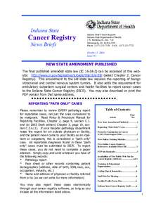 Indiana State  Cancer Registry News Briefs  Indiana State Cancer Registry