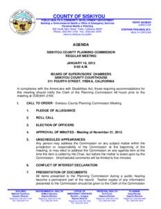 COUNTY OF SISKIYOU PUBLIC HEALTH & COMMUNITY DEVELOPMENT DEPARTMENT Building  Environmental Health  Office of Emergency Services Personal Health  Planning 806 South Main Street· Yreka, California[removed]Phone: (