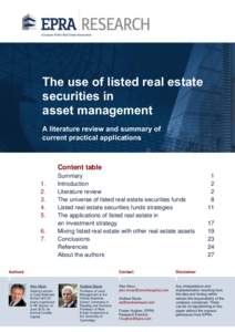 The use of listed real estate securities in asset management A literature review and summary of current practical applications