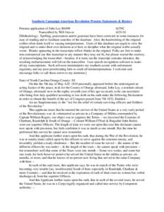 Southern Campaign American Revolution Pension Statements & Rosters Pension application of John Loy R6498 fn7NC Transcribed by Will Graves[removed]Methodology: Spelling, punctuation and/or grammar have been corrected in 