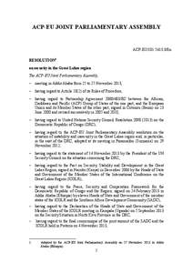 ACP-EU JOINT PARLIAMENTARY ASSEMBLY  ACP-EU[removed]fin. RESOLUTION1 on security in the Great Lakes region The ACP-EU Joint Parliamentary Assembly,