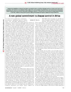 © 2001 Nature Publishing Group http://medicine.nature.com  COMMENTARY Despite the availability of effective therapies in developed nations, infectious diseases continue to take a grave toll on the population and economy