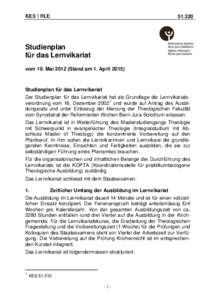 Studienplan für das Lernvikariat vom 10. MaiStand am 1. April 2015)