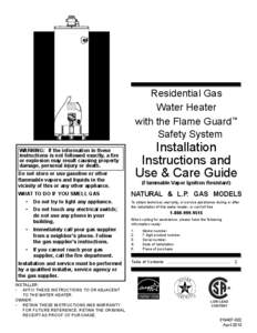 Residential Gas Water Heater with the Flame Guard™ Safety System  Installation