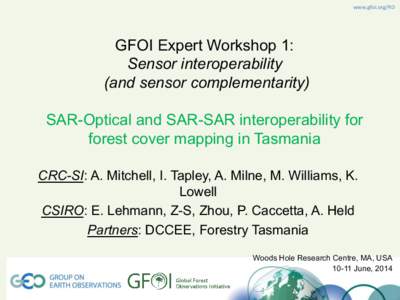 www.gfoi.org/RD	
    GFOI Expert Workshop 1: Sensor interoperability (and sensor complementarity) SAR-Optical and SAR-SAR interoperability for