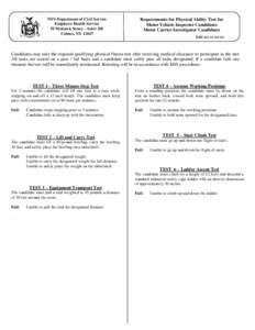 NYS Department of Civil Service Employee Health Service 55 Mohawk Street – Suite 201 Cohoes, NY[removed]Requirements for Physical Ability Test for