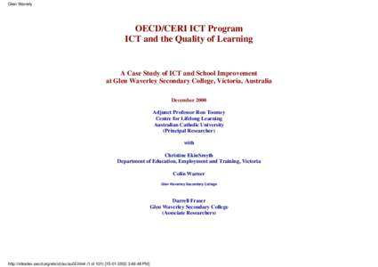 Glen Waverly  OECD/CERI ICT Program ICT and the Quality of Learning  A Case Study of ICT and School Improvement
