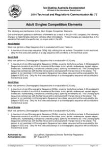 Ice Skating Australia Incorporated Affiliated to the International Skating Union 2014 Technical and Regulations Communication No 72  Adult Singles Competition Elements