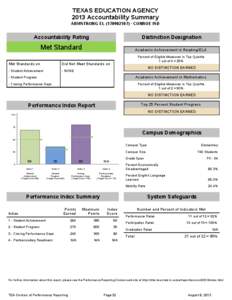 TEXAS EDUCATION AGENCY 2013 Accountability Summary ARMSTRONG EL[removed]CONROE ISD Accountability Rating