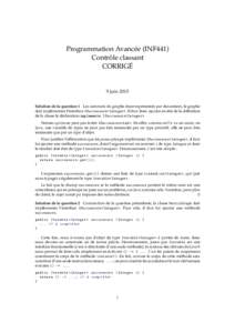 Programmation Avancée (INF441) Contrôle classant CORRIGÉ 9 juin 2015 Solution de la question 1 Les sommets du graphe étant représentés par des entiers, le graphe