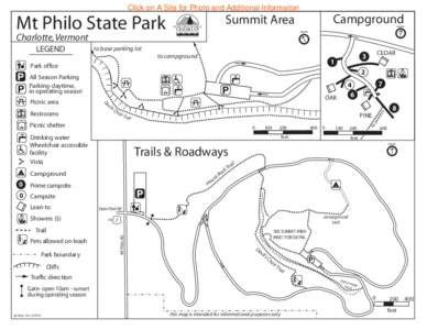 Click on A Site for Photo and Additional Informaiton  Mt Philo State Park Charlotte, Vermont  VERMONT