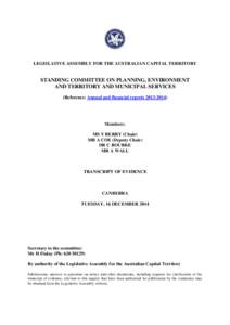 Standing Committee on Planning, Environment and Territory and Municipal Services - 16 December 2014