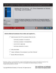 This PDF is available from The National Academies Press at http://www.nap.edu/catalog.php?record_id=[removed]Building the 21st Century: U.S. China Cooperation on Science, Technology, and Innovations  Charles W. Wessner, Ra