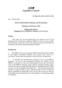 立法會 Legislative Council LC Paper No. CB[removed]) Ref. : CB1/PL/ITB Panel on Information Technology and Broadcasting Meeting on 14 February 2011