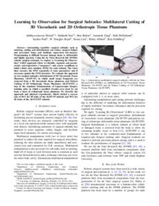 Learning by Observation for Surgical Subtasks: Multilateral Cutting of 3D Viscoelastic and 2D Orthotropic Tissue Phantoms Adithyavairavan Murali1 *, Siddarth Sen1 *, Ben Kehoe2 , Animesh Garg3 , Seth McFarland2 , Sachin 