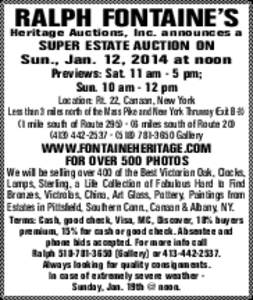 RALPH FONTAINE’S  Heritage Auctions, Inc. announces a SUPER ESTATE AUCTION ON Sun., Jan. 12, 2014 at noon