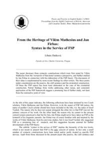 Theory and Practice in English Studies): Proceedings from the Eighth Conference of British, American and Canadian Studies. Brno: Masarykova univerzita From the Heritage of Vilém Mathesius and Jan Firbas: