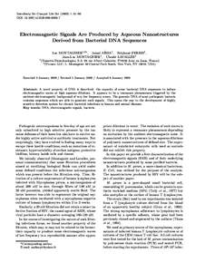 Interdiscip Sci Comput Life Sci[removed]: 81–90 DOI: [removed]s12539[removed]Electromagnetic Signals Are Produced by Aqueous Nanostructures Derived from Bacterial DNA Sequences