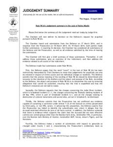 Rule 98bis Judgement summary Ratko Mladic - 15 April 2014