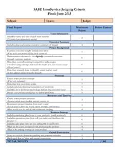 SASE InnoService Judging Criteria Final: June 2015 School: Team: