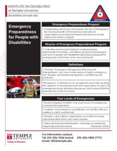 INSTITUTE ON DISABILITIES at Temple University disabilities.temple.edu EMERGENCY EMERGENCY PREPAREDNESS