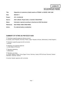 L2[removed]SC22/WG20 N938 Title:  Disposition of comments of ballot results on FPDAM-1 to ISO/IEC 14651:2001