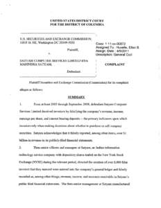 SEC Complaint: Satyam Computer Services Limited d/b/a Mahindra Satyam