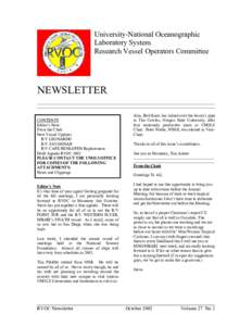 University-National Oceanographic Laboratory System Research Vessel Operators Committee NEWSLETTER ____________________________________________________________________________________________________________