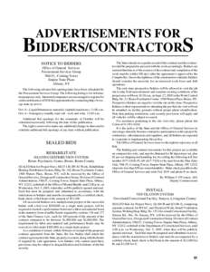 ADVERTISEMENTS FOR  BIDDERS/CONTRACTORS NOTICE TO BIDDERS Office of General Services Procurement Services Group