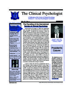 The Clinical Psychologist A Publication of the Society of Clinical Psychology Division 12 - American Psychological Association ➥