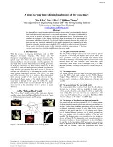 PAGE 159  A time-varying three-dimensional model of the vocal tract 1  Xiao B Lu1, Peter J Bier1, C William Thorpe2