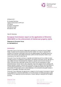 22 March 2011 Mr Alvydas Stancikas Head of Enforcement of IPR Unit DG Market European Commission Rue de la Loi 200