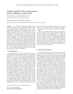 GEOPHYSICAL RESEARCH LETTERS, VOL. 28, NO. 8, APRIL 15, PAGES[removed], 2001  Tropical Atlantic air-sea interaction and its influence on the NAO Yuko Okumura and Shang-Ping Xie Department of Meteorology, University of H