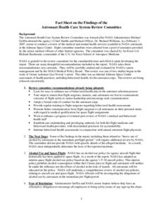 Talking points on the findings of the Astronaut Health Care System Review Committee