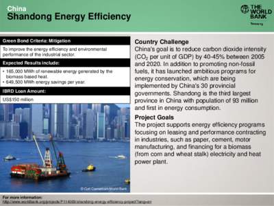China  Shandong Energy Efficiency Green Bond Criteria: Mitigation To improve the energy efficiency and environmental performance of the industrial sector.