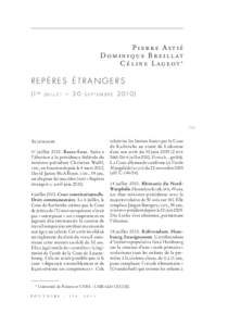 Pierre Astié Dominique Breillat C é l i n e L ag e o t * REPèRES éTRANGERS (1 e r   j u i l l e t – 3 0   s e p t e m b r e 2 010 )