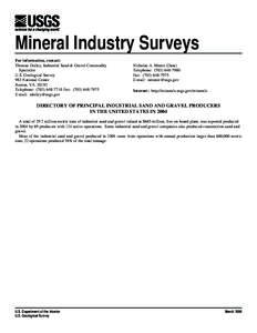 Directory of Principal Industrial Sand and Gravel Producers in the United States in 2004