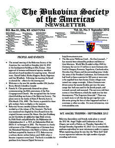 The Bukovina Society of the Americas NEWSLETTER Vol. 22, No. 3 September 2012