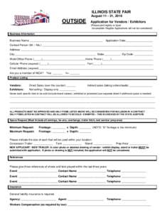 ILLINOIS STATE FAIR August, 2016 OUTSIDE  Application for Vendors / Exhibitors