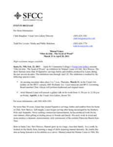 EVENTS RELEASE For More Information Clark Baughan: Visual Arts Gallery Director[removed]removed]