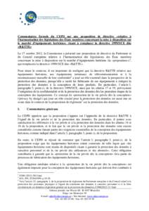 Commentaires formels du CEPD sur une proposition de directive «relative à l’harmonisation des législations des États membres concernant la mise à disposition sur le marché d’équipements hertziens» visant à r