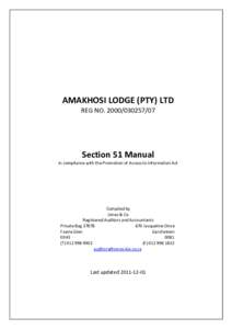 AMAKHOSI LODGE (PTY) LTD REG NOSection 51 Manual in compliance with the Promotion of Access to Information Act