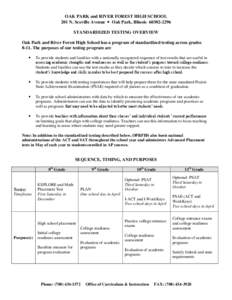 OAK PARK and RIVER FOREST HIGH SCHOOL 201 N. Scoville Avenue  Oak Park, Illinois[removed]STANDARDIZED TESTING OVERVIEW Oak Park and River Forest High School has a program of standardized testing across grades 8-11.