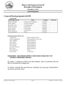 Mayor and Common Council Borough of Flemington December 2, 2013 Council Meeting Room  I. Special Meeting Agenda 4:00 PM