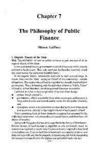 Chapter 7 The Philosophy of Public Finance Mason Gaffney 1. Organic Theoryof the State