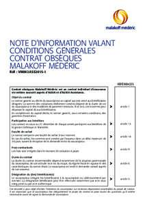 NOTE D’INFORMATION VALANT CONDITIONS GÉNÉRALES CONTRAT OBSÈQUES malakoff médéric Réf : VMM2ASS2015-1